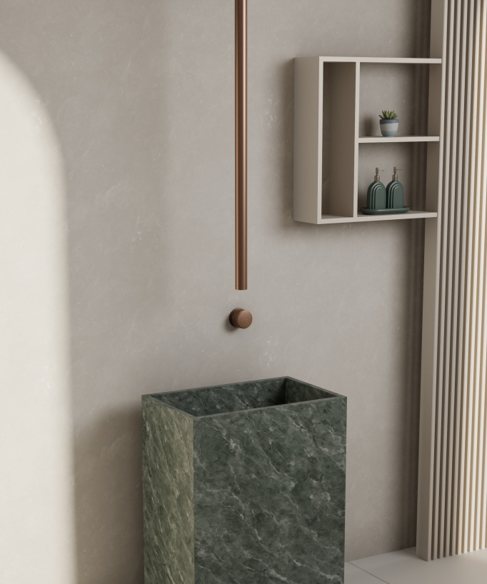Miscelatore lavabo sospeso a soffitto senza regolazione portata Oro rosa spazzolato - Leros