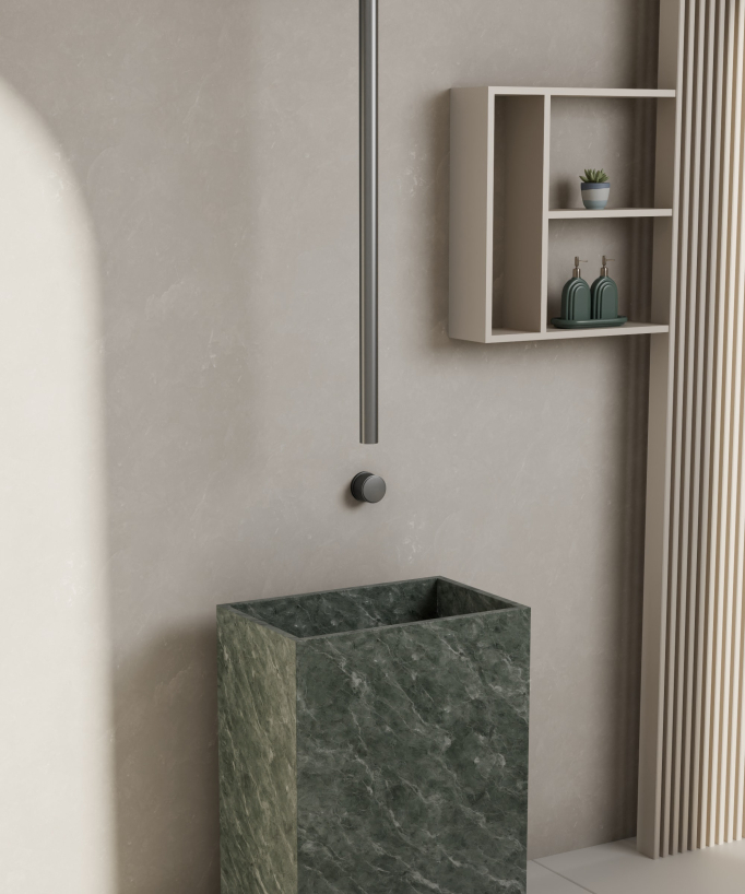 Miscelatore lavabo sospeso a soffitto senza regolazione portata Gun metal - Leros