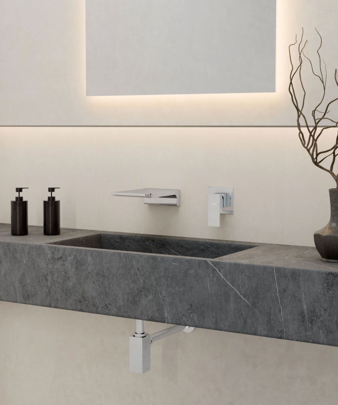 Miscelatore lavabo a parete a cascata cromato - Thilia
