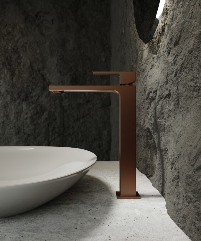 Miscelatore lavabo rialzato oro rosa spazzolato - Sirius