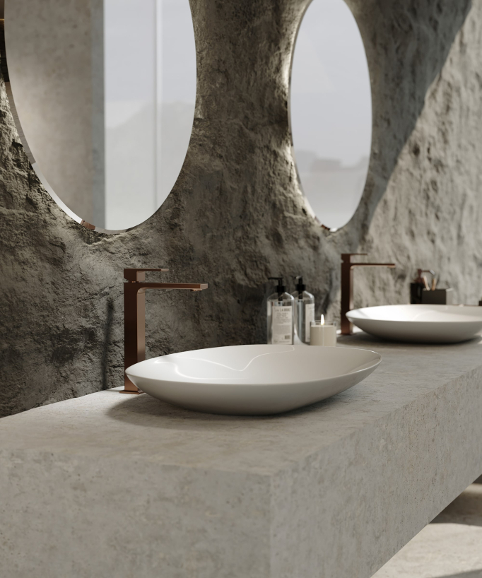 Miscelatore lavabo rialzato oro rosa spazzolato - Sirius
