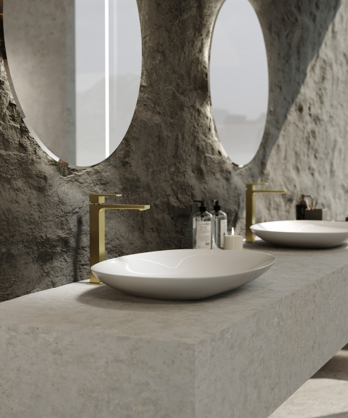 Miscelatore lavabo rialzato oro spazzolato - Sirius