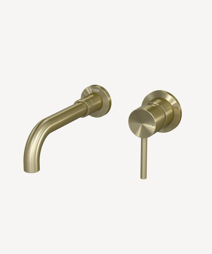 Miscelatore lavabo a parete oro spazzolato - Corbeau - small
