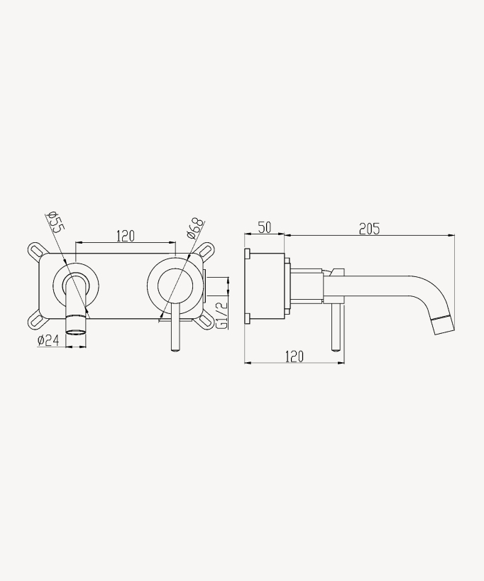 Miscelatore lavabo a parete moka spazzolato - Corbeau
