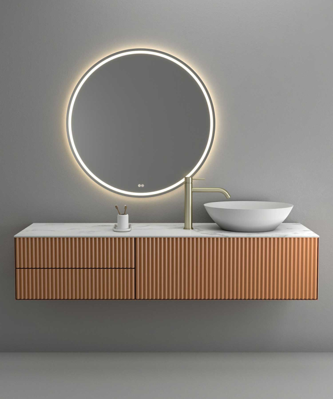 Miscelatore lavabo con bocca lunga oro spazzolato - Corbeau