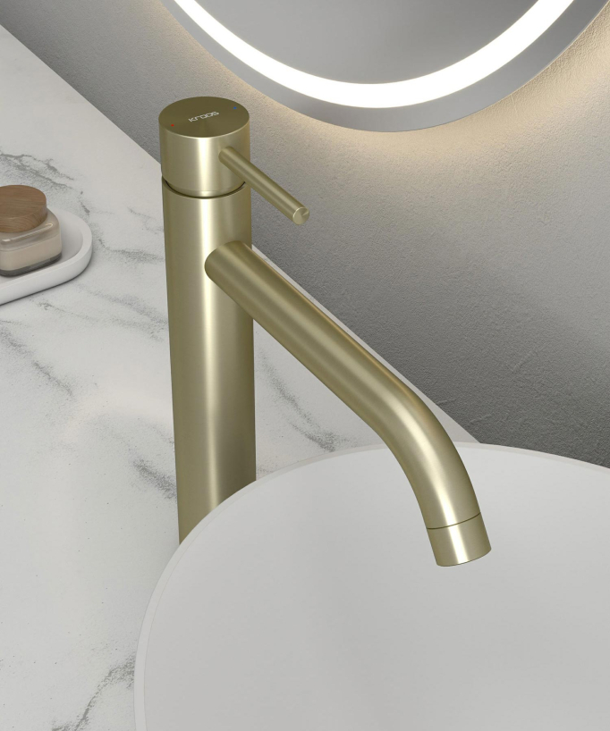 Miscelatore lavabo con bocca lunga oro spazzolato - Corbeau