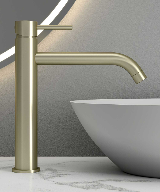 Miscelatore lavabo con bocca lunga oro spazzolato - Corbeau - small