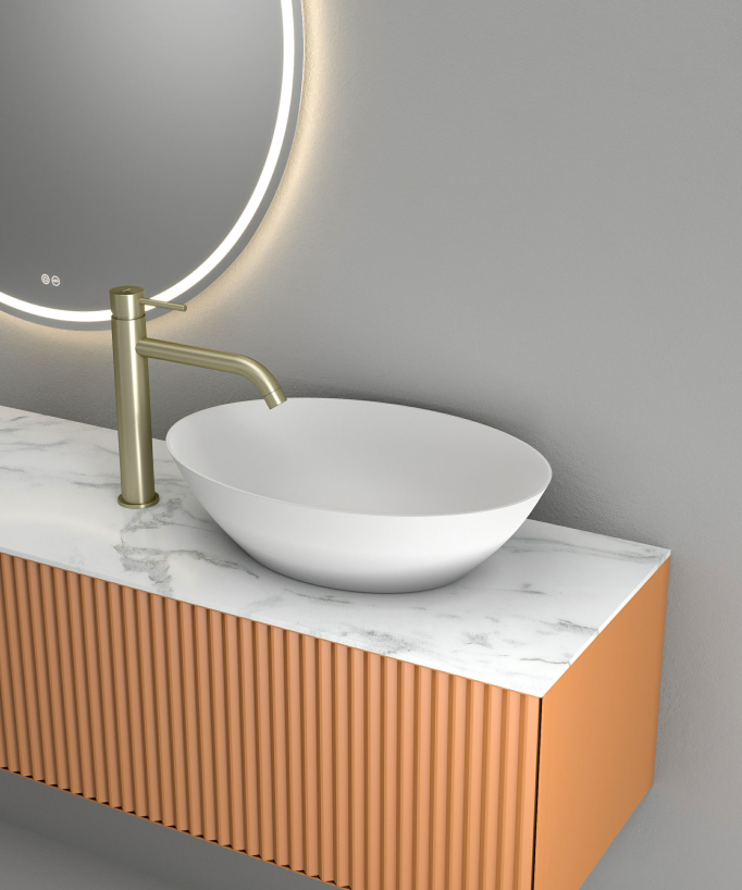 Miscelatore lavabo con bocca lunga oro spazzolato - Corbeau
