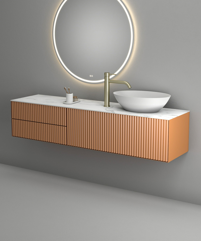 Miscelatore lavabo con bocca lunga oro spazzolato - Corbeau