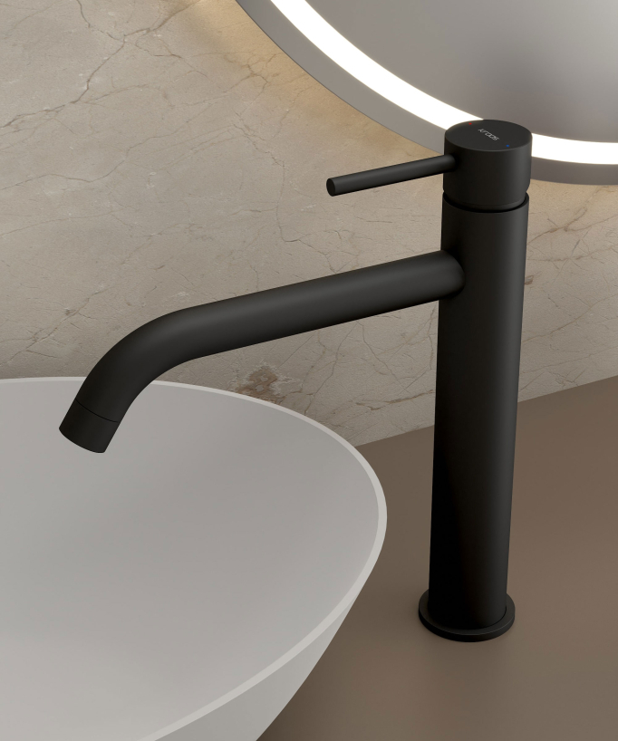 Miscelatore lavabo con bocca lunga nero - Corbeau
