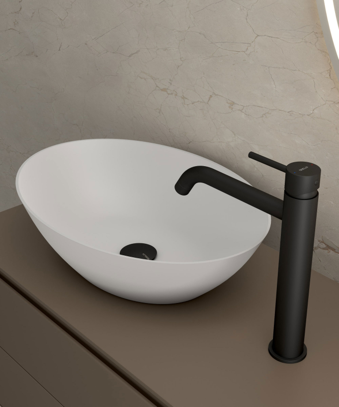 Miscelatore lavabo con bocca lunga nero - Corbeau