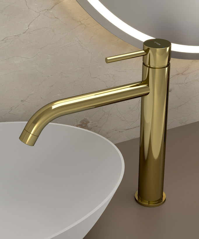 Miscelatore lavabo con bocca lunga dorato - Corbeau - small