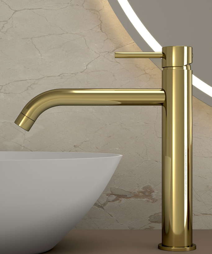 Miscelatore lavabo con bocca lunga dorato - Corbeau