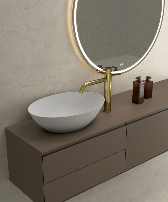 Miscelatore lavabo con bocca lunga dorato - Corbeau
