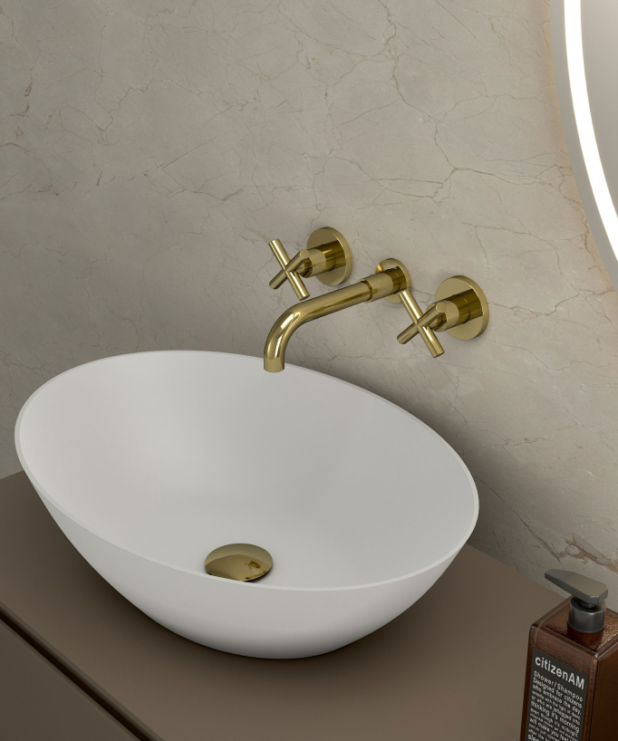 Rubinetto lavabo a parete dorato - Corbeau