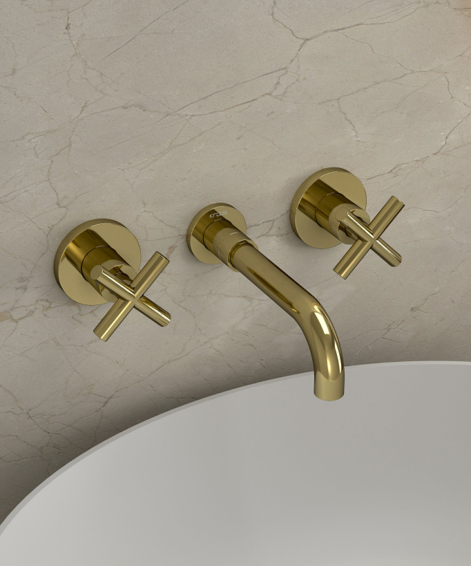 Rubinetto lavabo a parete dorato - Corbeau - small