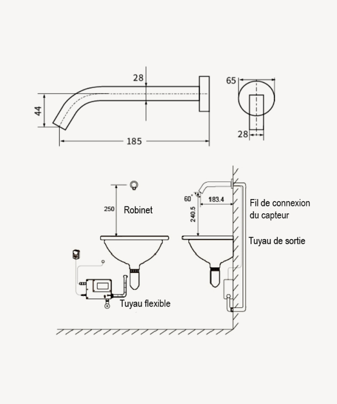 Rubinetto lavabo automatico a parete acqua fredda nero - Pula