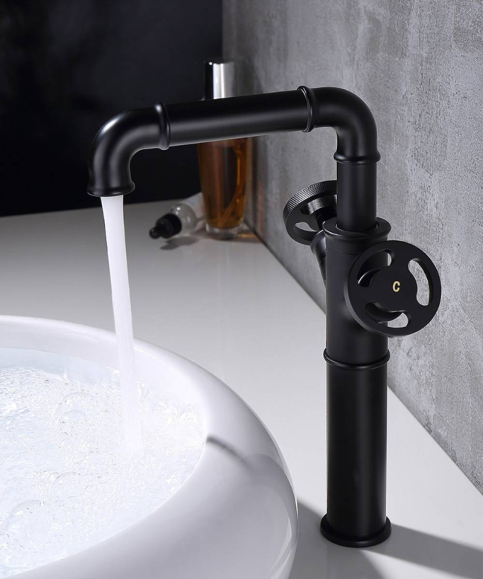 Rubinetto lavabo stile industriale nero - Gemma