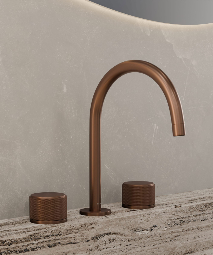 Rubinetto lavabo a ponte oro rosa spazzolato - Leros - small