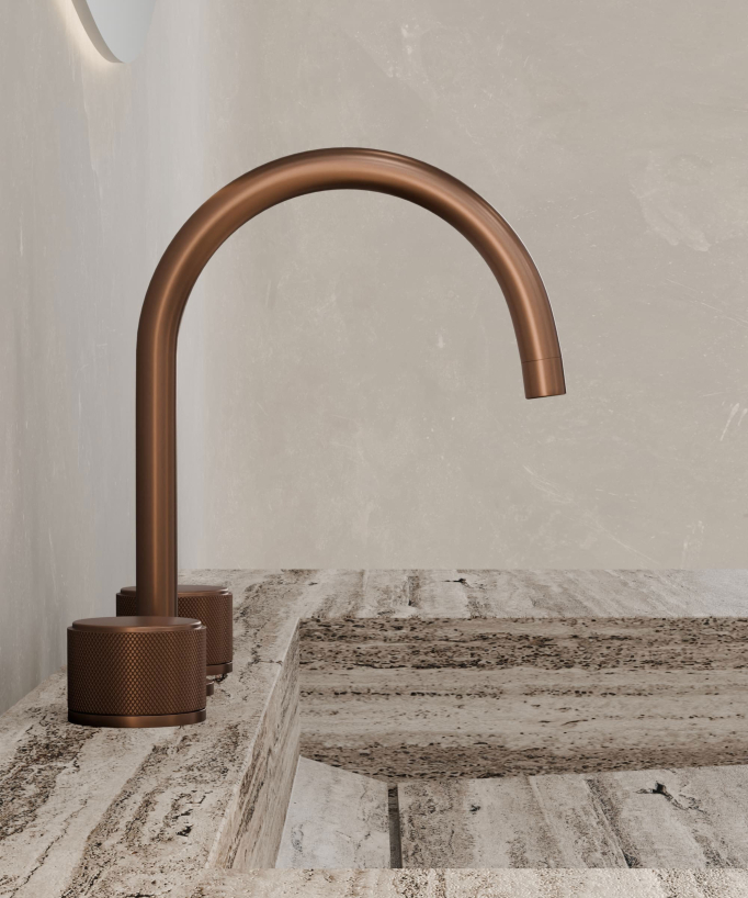 Rubinetto lavabo a ponte oro rosa spazzolato - Leros