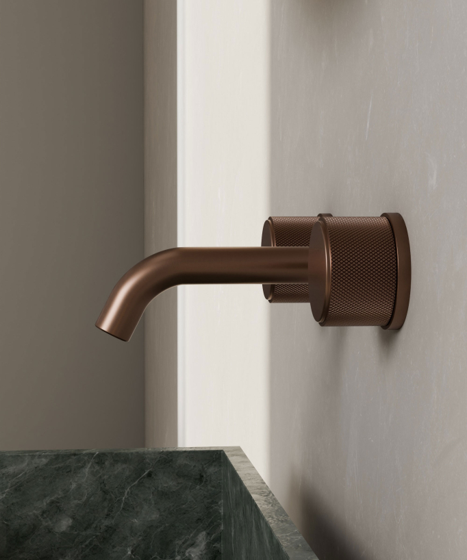 Rubinetto lavabo a parete oro rosa spazzolato - Leros