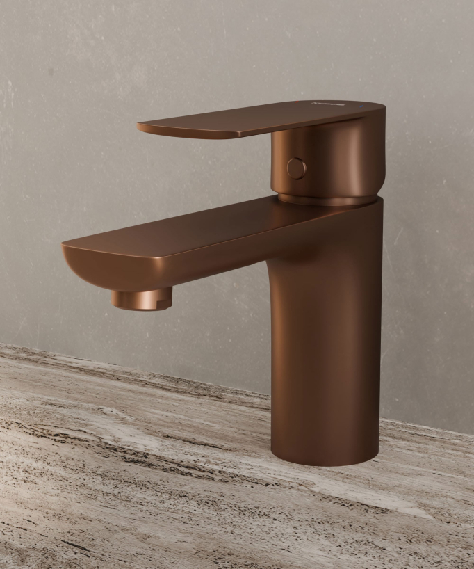 Miscelatore lavabo da appoggio oro rosa spazzolato - Nunki - small