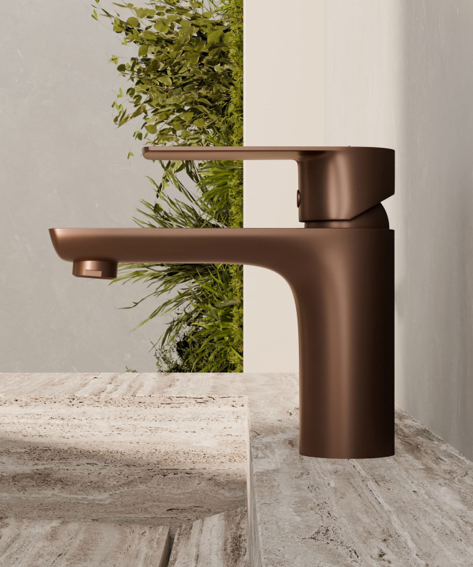 Miscelatore lavabo da appoggio oro rosa spazzolato - Nunki