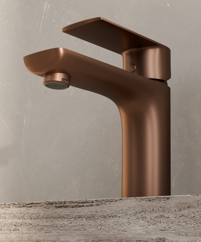 Miscelatore lavabo da appoggio oro rosa spazzolato - Nunki