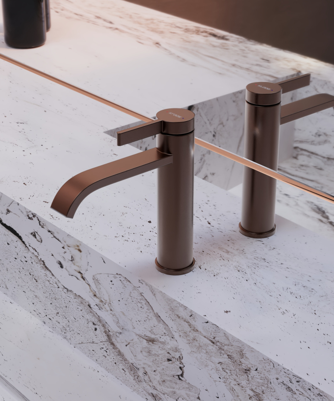 Miscelatore per lavabo Oro rosa spazzolato - Fiumina