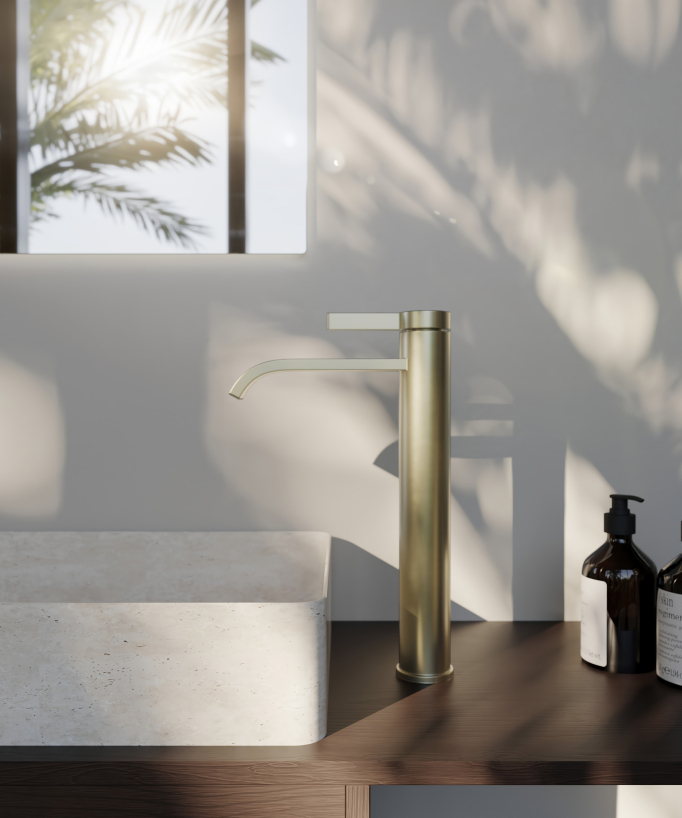 Miscelatore per lavabo alto Oro spazzolato - Fiumina