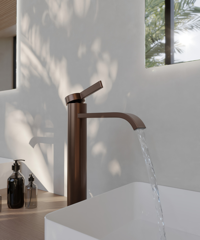 Miscelatore per lavabo alto Oro rosa spazzolato - Fiumina