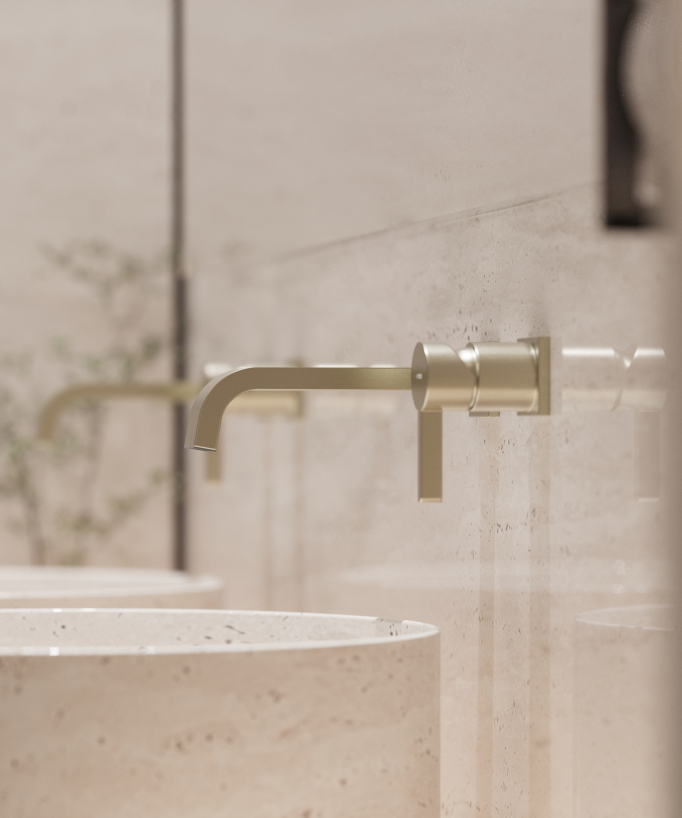 Miscelatore lavabo a parete Oro spazzolato - Fiumina