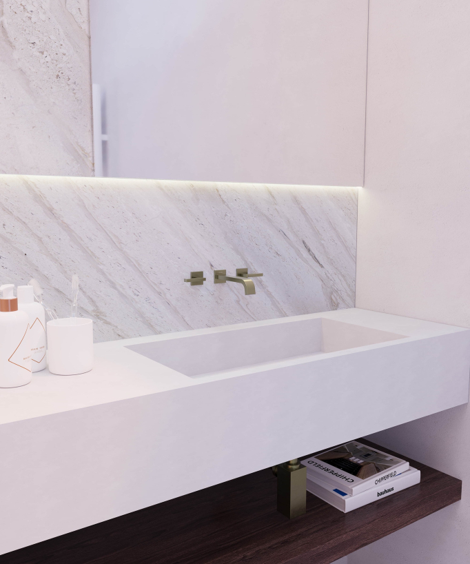 Rubinetto lavabo a parete Dorato spazzolato - Fiumina