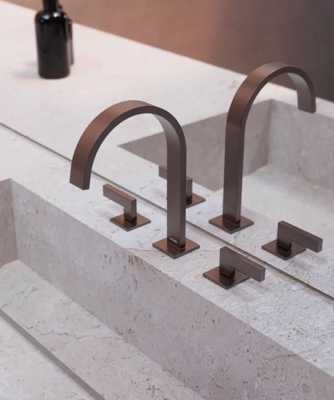 Rubinetto lavabo 3 fori Oro rosa spazzolato - Fiumina