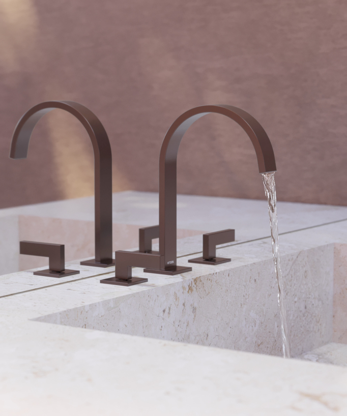 Rubinetto lavabo 3 fori Oro rosa spazzolato - Fiumina