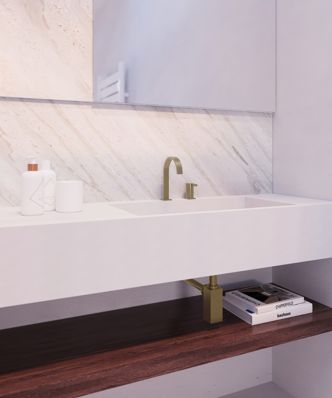 Miscelatore lavabo 2 fori Dorato spazzolato - Fiumina