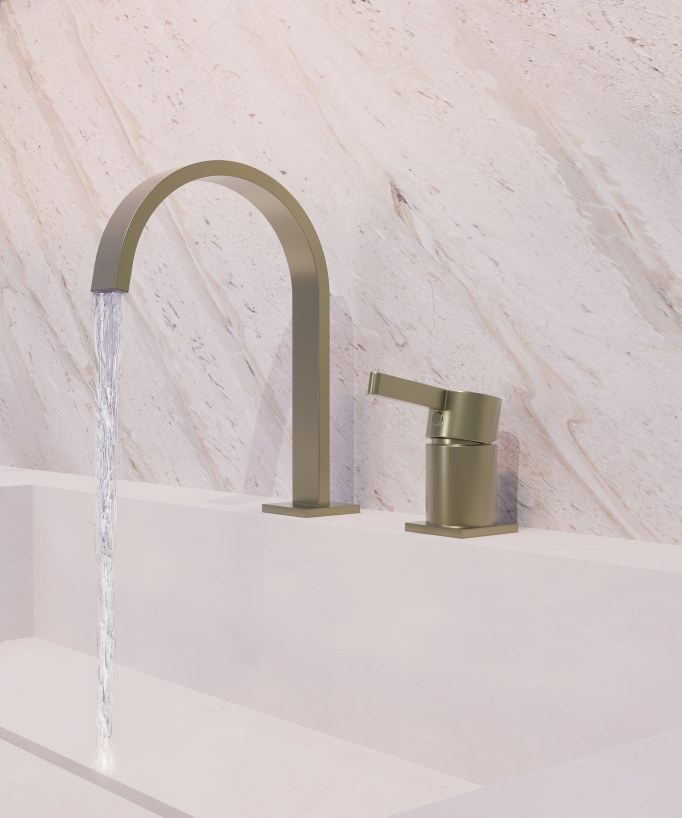 Miscelatore lavabo 2 fori Dorato spazzolato - Fiumina