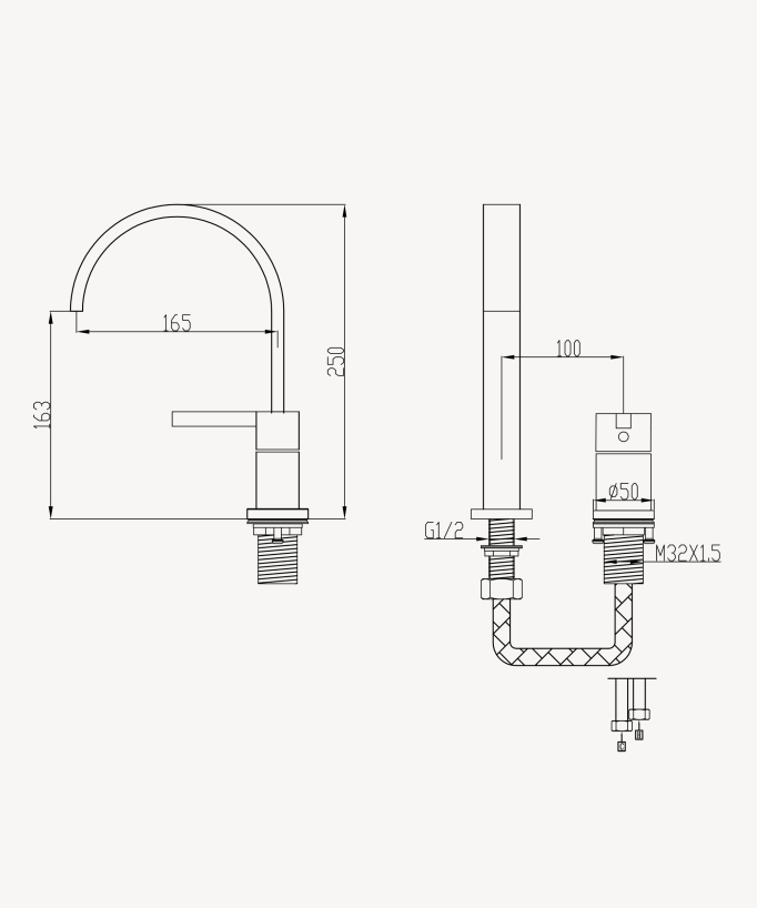 Miscelatore lavabo 2 fori Oro rosa spazzolato - Fiumina