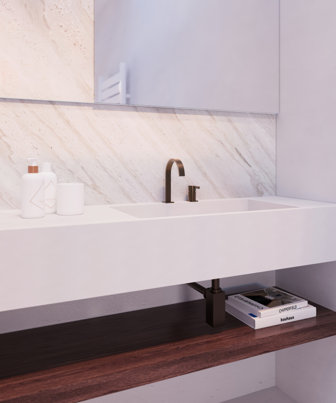 Miscelatore lavabo 2 fori Oro rosa spazzolato - Fiumina