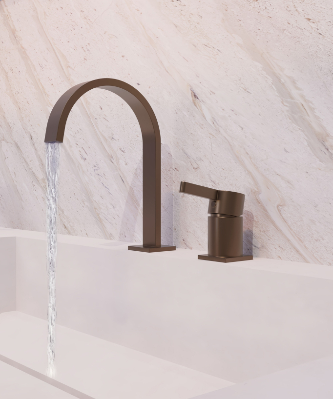 Miscelatore lavabo 2 fori Oro rosa spazzolato - Fiumina