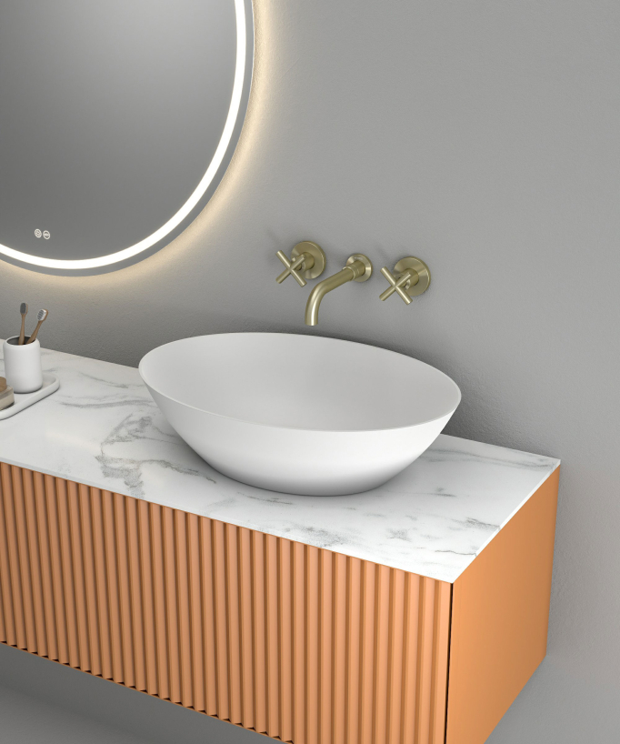 Rubinetto lavabo a parete oro spazzolato - Corbeau