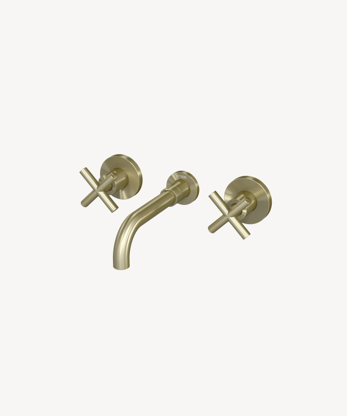 Rubinetto lavabo a parete oro spazzolato - Corbeau - small