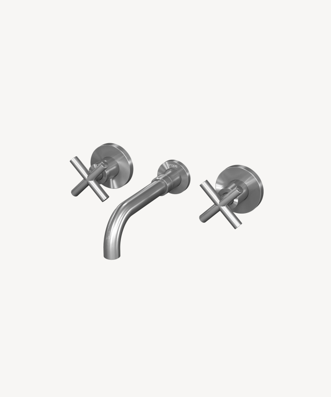 Rubinetto lavabo a parete nichel spazzolato - Corbeau - small