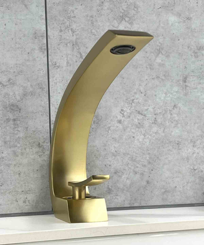 Miscelatore lavabo con bocca arrotondata oro spazzolato - Skyros