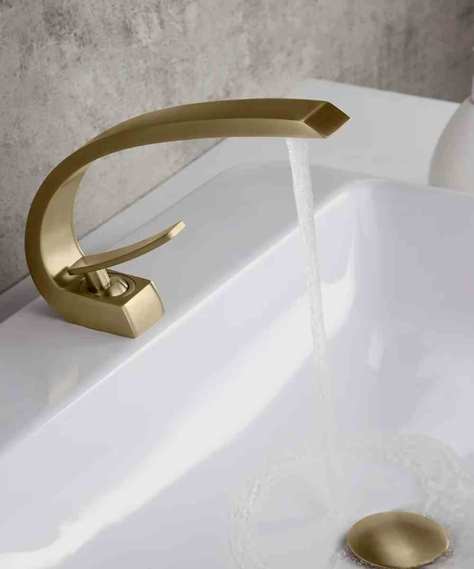 Miscelatore lavabo con bocca arrotondata oro spazzolato - Skyros