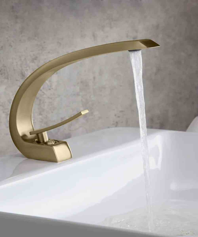 Miscelatore lavabo con bocca arrotondata oro spazzolato - Skyros