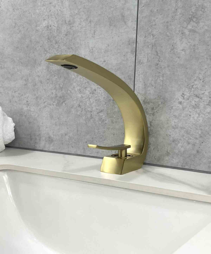 Miscelatore lavabo con bocca arrotondata oro spazzolato - Skyros