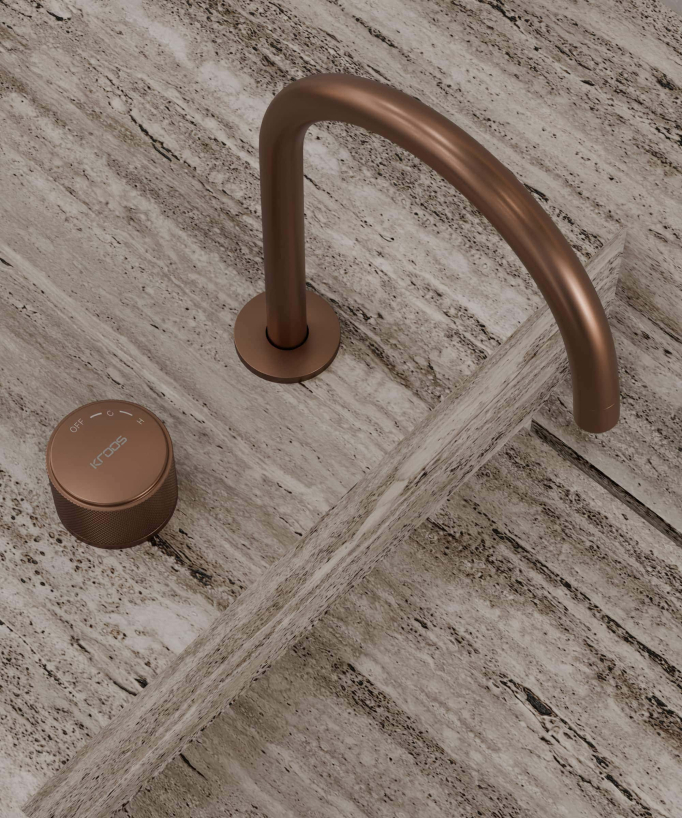 Miscelatore lavabo 2 fori senza regolazione portata Oro rosa spazzolato - Leros