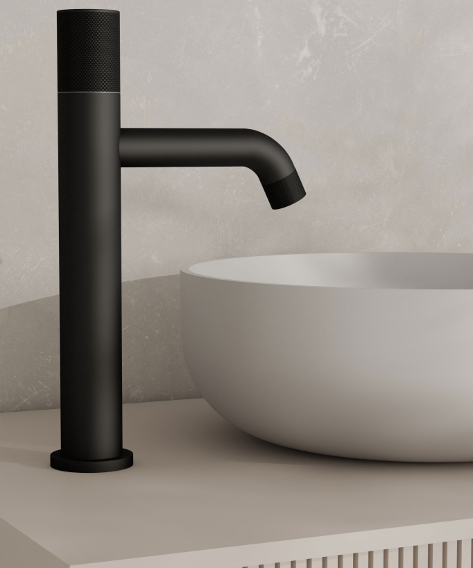 Rubinetto miscelatore lavabo design nero senza limitatore di portata - Leros