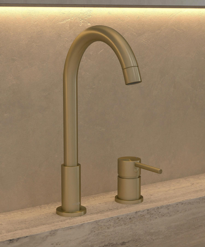 Miscelatore lavabo 2 fori oro spazzolato - Corbeau